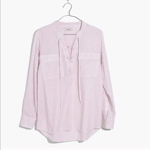 Pink & White Striped Madewell Lace-up Shirt